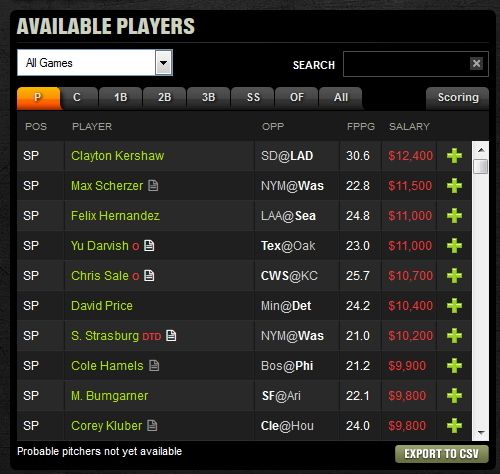 DraftKings Export Lineup Screenshot 1