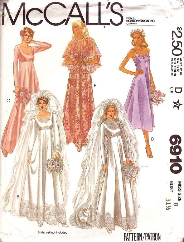 McCalls Pattern 6910 Vintage 70s Spectacular Wedding Gown 