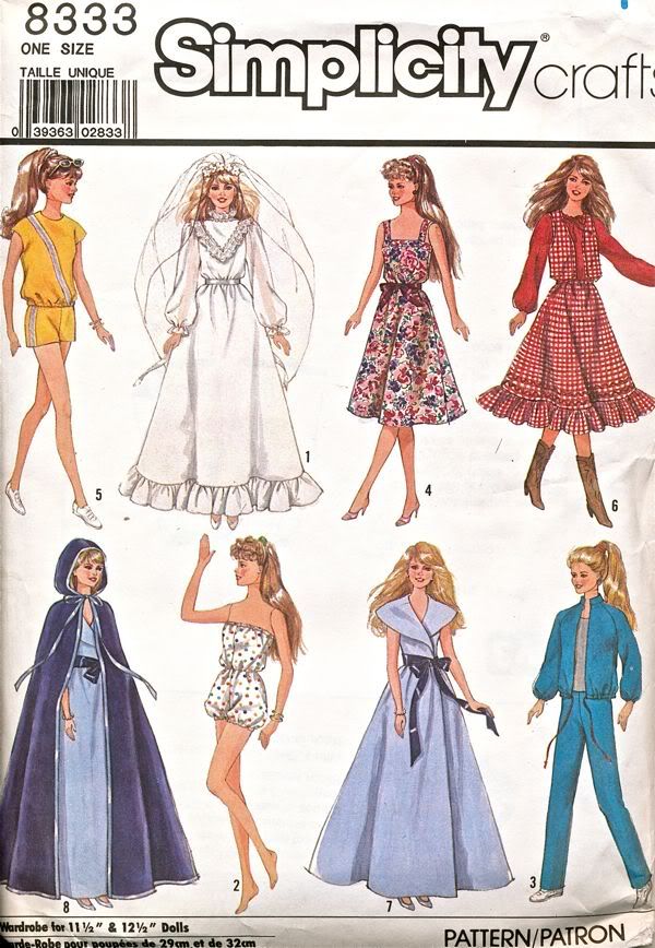 Simplicity Pattern 8333 Vintage 80s Barbie Clothes Wedding Gown Rompers