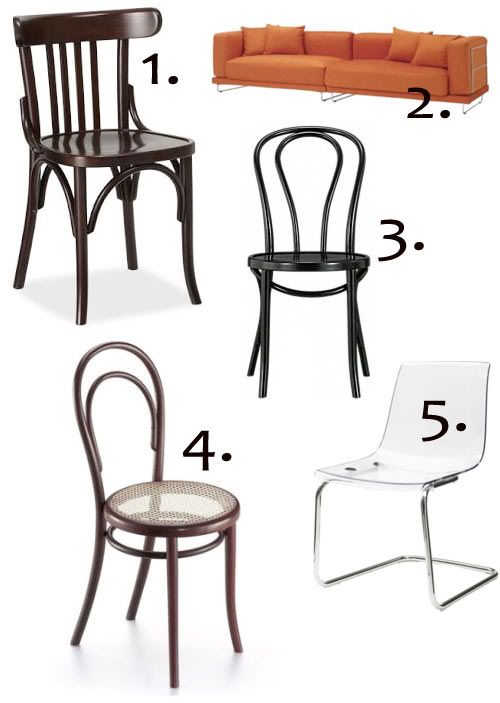 Thonet chairs, Thonet inspired chairs, bentwood chairs, Tubular Steel chairs