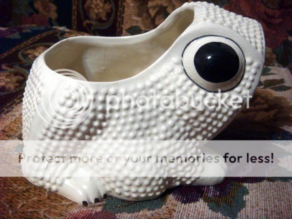 Vintage Ceramic Milky White Toad Garden Figurine / Planter   Italy 